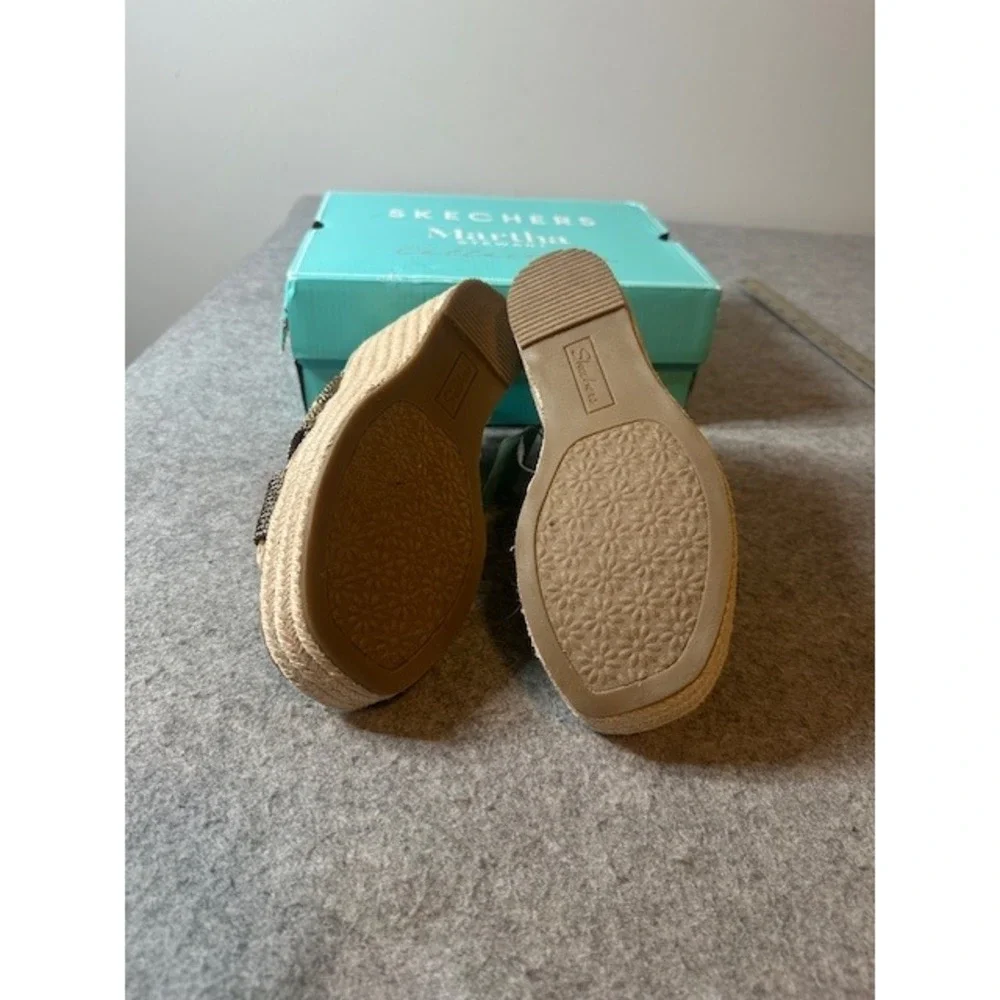Skechers Martha Stewart Bronze Metallic Jute Slide Espadrille Wedge Sandals 6